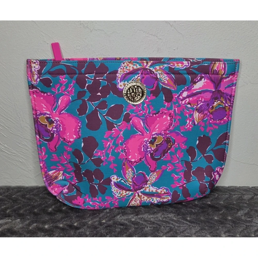 Lilly Pulitzer Neoprene Zip Pouch Swim Case Bag Blue Rhapsody Orchid Beach Pool